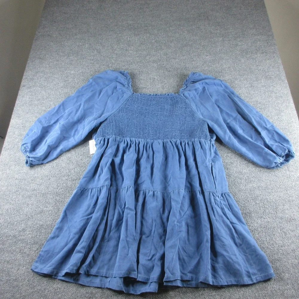 Old Navy Dress Womens XXL Blue Smocked Square Neck 3/4 Puff‎ Sleeve Trapeze Mini
